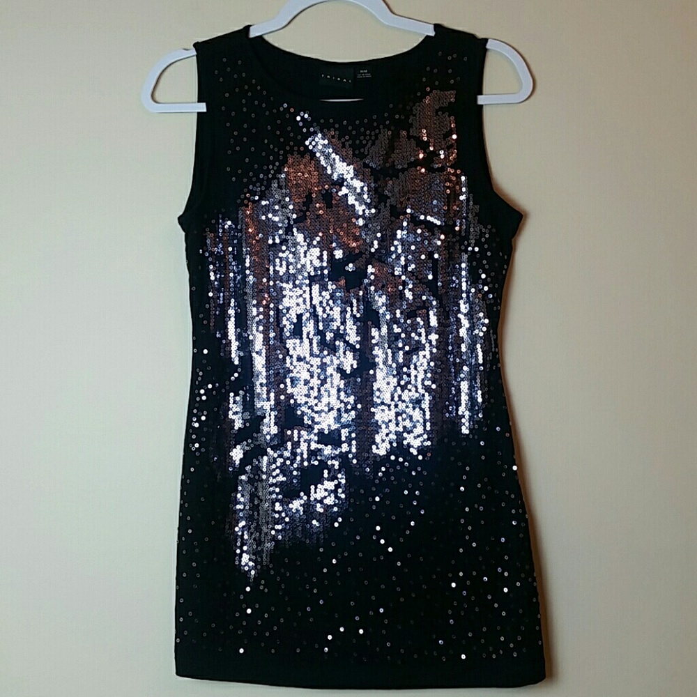 TRIBAL black tank top with silver sequins